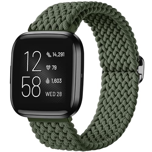 Maledan Compatible with Fitbit Versa 2/SE/Lite Watch Bands for Men Women, Smartwatch Stretchy Breathable Bracelet Replacement Band Accessories, Army Green - color: 6-Army Green