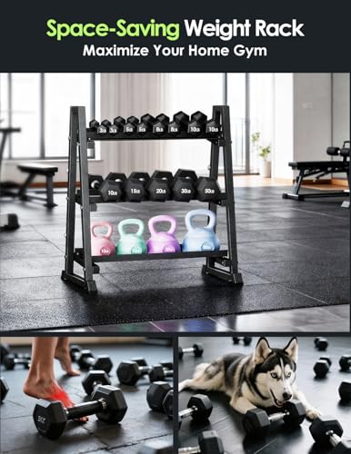 Leteuke 3 Tier Dumbbell Rack Stand Only, 1300LBS Heavy Duty | Trapezoidal Frame for Stability, Space-Saving Design; Fits Dumbbells, Kettlebells, Barbells for Home Gym