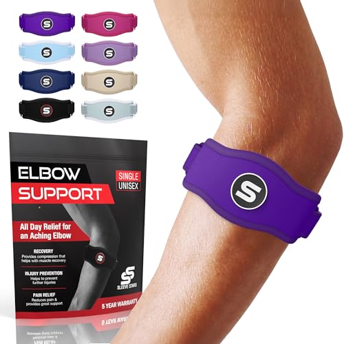 Sleeve Stars Tennis Elbow Brace for Men & Women, Elbow Brace for Tendonitis, Tennis Elbow Strap, Golfers Elbow Brace, Elbow Support Wrap for Tennis Elbow Relief, Fits 9"-23" (Single/Dark Purple) - color: Dark Purple