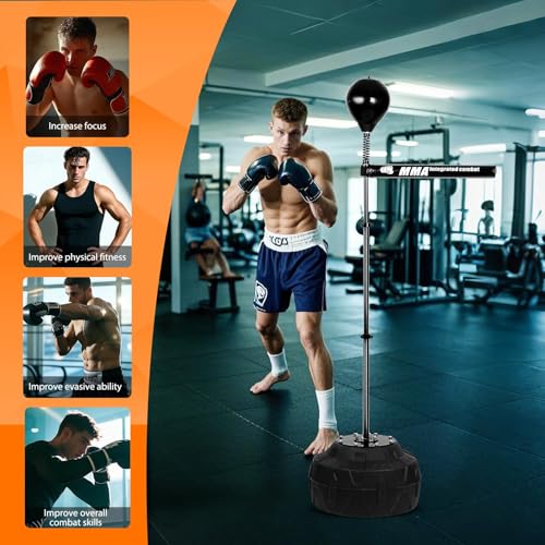 Spinning Bar Boxing 360°Speed Trainer Free Standing Bold Spring Punching Bag Enhance Reflexes Boxing Skills Adjustable Height Ideal for Adults and Youth（Black）