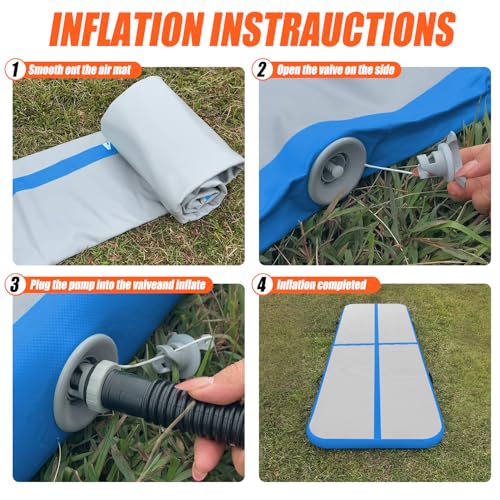 SUDOO Gymnastics Air Mat 10ft/13ft/16ft Inflatable Air Tumble Track Mat 4" Thick Tumbling Mat With Pump or No Pump for Training Tumble Yoga Cheerleading Parkour Beach Water Activities Home Use - color: Blue, size: 10ft*3.3ft*4in (3*1*0.1m)