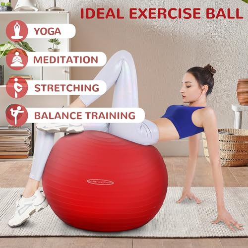 Fitvids Anti-Burst and Slip Resistant Exercise Yoga Fitness Birthing Ball with Quick Pump, 2,000-Pound Capacity, Multiple Colors and Sizes - color: Red, style: 19-22in (48-55cm), M