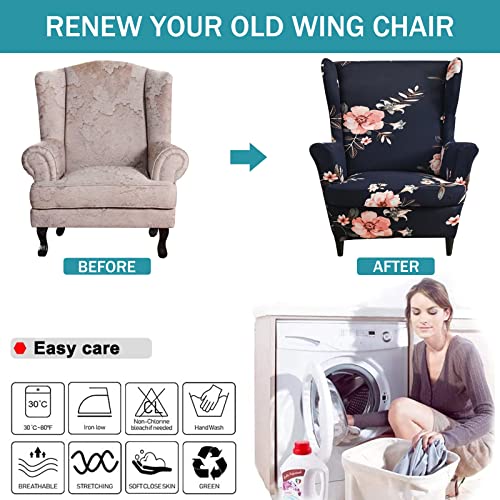 NILUOH Wingback Chair Slipcover 2 Pieces, Stretch Spandex Wingback Chair Covers Washable Slipcover for Wingback Armchairs Non-Slip Furniture Protector with Elastic Bottom for Living Room - color: 29