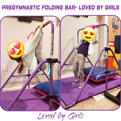 Folding Gymnastics Bar with Rings, Foldable Kip Bar with Sturdier Base, Training Bar for Kids Ages 3-10, Horizontal Bar, Home Gym Equipment for Boy Girl - color: Violet, style: Foldable Bar