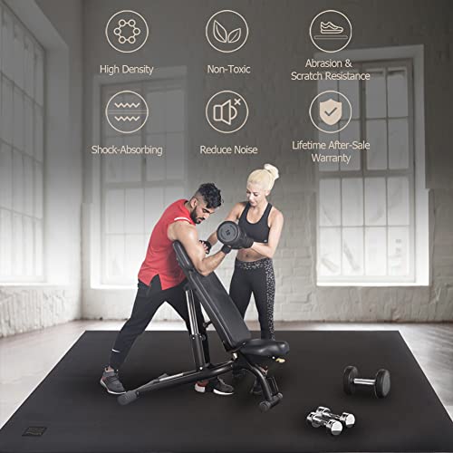 GXMMAT Extra Large Exercise Mat 16'x6'/12'x6'/10'x6'/8'x6'(7mm), Extra Wide Workout Mats for Home Gym Flooring, Non-Slip Thick Durable Cardio Mat for MMA,Plyo,Jump Rope,Weights,Fitness,Shoe-Friendly - color: Black Real, size: 6*8 FT
