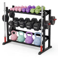 Dumbbell Rack, 3 Tiers Weight Rack for Home Gym, Trapezoidal-Frame & h-Frame Weight Stand for Dumbbells Kettlebells & Weight Plates, 1300LBS Capacity - size: 48.39 x 18.7 x 36.54 Inch