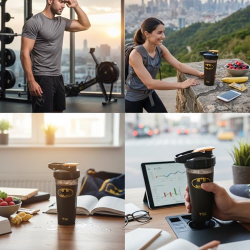 PerfectShaker ACTIV DC Comics & Justice League Series | Leak-Proof, BPA-Free, Shatter-Resistant | ActionRod Mixing Technology for Smooth Blends | Gym, Fitness & Sports Shaker - 28oz (Batman) - color: Batman