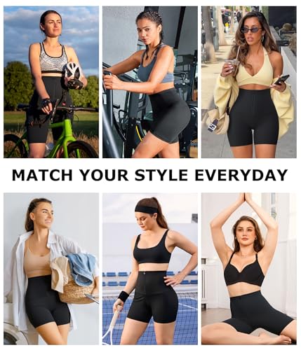 TrainingGirl Compression Sweat Shorts for Women Workout Sauna Suit Gym Sets High Waist Trainer Thigh Fat Slimmer Yoga Pants - color: Black Blue-inner Zipper, size: Medium
