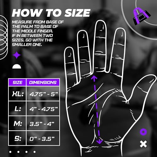 JerkFit WODies Gymnastics & Weightlifting Grips with Wrist Wraps – 3 Hole Versatile Gym Gloves for Pull Ups, Gym Training & Cross Training – Hand Grips Palm Protector for Men & Women - color: Purple, size: Large 4”- 4.75”