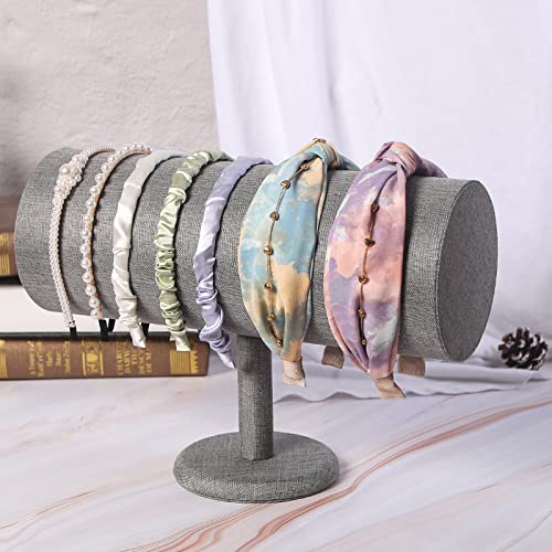 T-Bar Headband Holder Organizer for Show, Soft Velvet Hairband Stand Display, Hair Hoop Accessories Jewelry Storage for Home Bedroom (Gray Linen) - color: T-Bar Gray Linen
