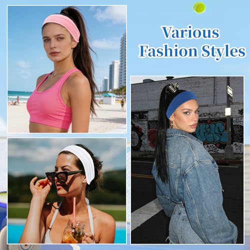 YARIEW 6Pcs Headbands Paisley Bandanas Head Bands Sweat Band Hair Wrap Headwrap Fashion Boho Wide Thick Workout Yoga Elastic Headbands Mens Cooling Running Sports Headband Sweatbands for Women and Men - color: Grey, Navy, Brown, White, Pink, Black
