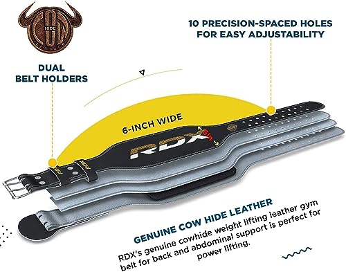 RDX Weight Lifting Belt Gym Exercise Workout, 6 inch Leather Padded Lumbar Back Support Men Women, 10 Adjustable Holes, Powerlifting Bodybuilding Deadlift, Squat Fitness Strength Training Equipment - size: 2XL Fits 37 to 43 Inches