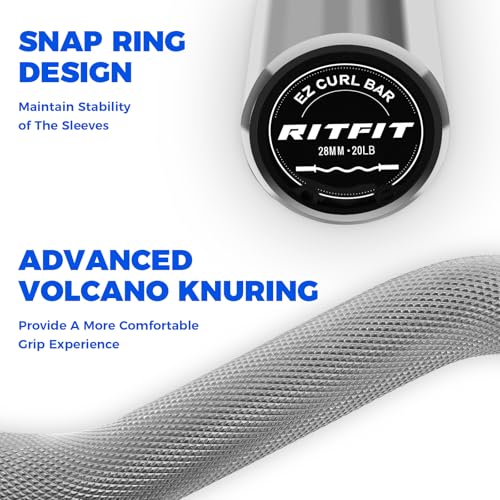 RitFit 2 Inch EZ Curl Bar with Weights, 350LBS Capacity Olympic Barbell for Bicep & Triceps, Home Gym Strength Training - style: Silver with Collar and wrist