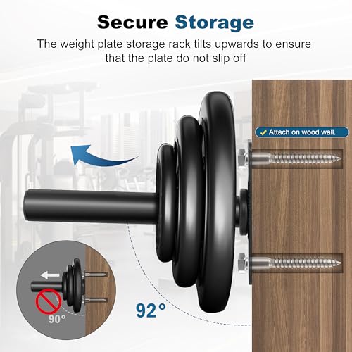 EVERYMATE Weight Plate Rack, Wall Mount Weight Plate Holder for Bumper Plates, Max Weight Capacity 330 lb, Home Gym Organizer - size: 1-inch-2Pack