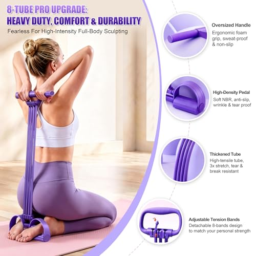 Multifunction Foot Pedal Resistance Bands with Handles, 3 in 1 Tension Rope Elastic Fitness Band for Home Workout, Yoga,Stretching, Full Body Exercise for Abs, Core, Waist, Arm, Leg - color: Purple