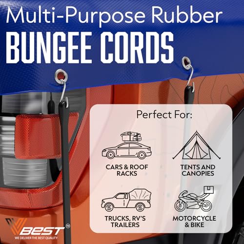 Rubber Bungee Cords with Hooks – Heavy Duty 21" Bungee Straps (6 Pack), 1.8X Max Stretch, Over 200 lbs Load – 100% EPDM Rubber & S-Hooks for Cargo, Tarps, Outdoor Use - style: 6X21”