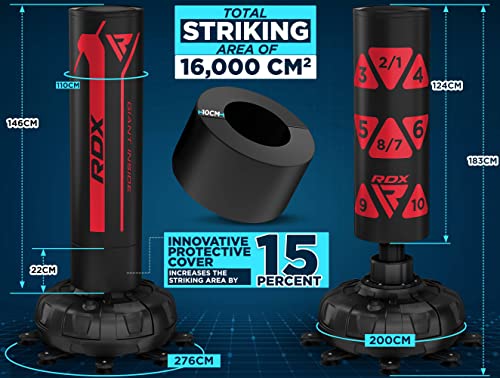 RDX XXL 330LBS Target Freestanding Punching Bag with Cover & Gloves – 72” Adult Heavy Pedestal Punch Bag Set - 17 Suction Cup 8 Extended Legs Stand Base - Kick Boxing MMA Muay Thai Home Gym Fitness - color: RED