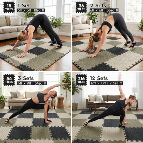 18pcs Puzzle Exercise Mat, 12.6"x12.6"x0.4", 18sqft EVA Interlocking Foam Floor Tiles, Protective, Water-Resistant Flooring for Home Gym & Workout Equipment - color: Woodland Camo Trio