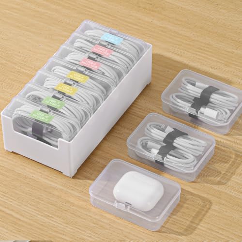 Cable Organizer Storage Box 7 Case Cable Box with Cable Straps and Label Stickers, Travel Cord Organizer for Charging Cables, USB Wires, Earphones – Drawer Organization for Home & Office - color: 7 pcs Individual case for cable