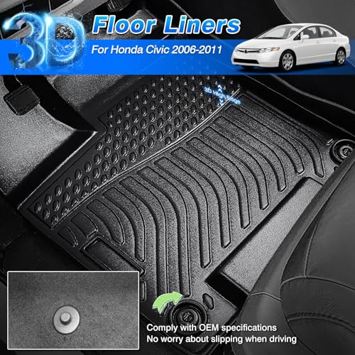 Civic Floor Mats - Car Mats for Honda Civic 2006-2011(Not Fit Coupe Model), All Weather Floor Mat for Civic Accessories, Heavy Duty Rubber Mats, Car Accessories - size: 4)Honda Civic【2006-2011】