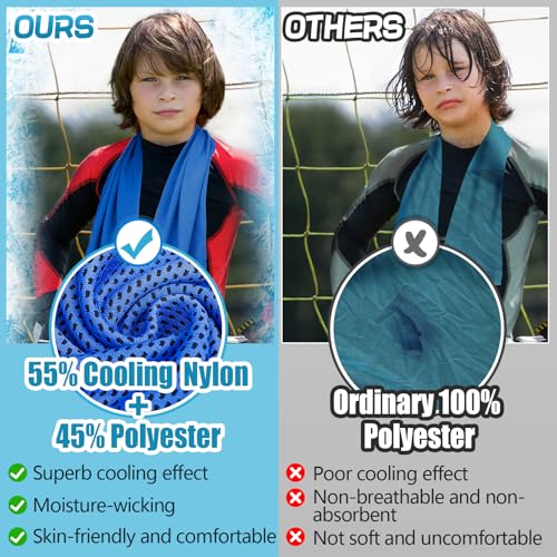 4 Pack Mini Cooling Towels (30"x9") - Kids Cooling Towel, Soft Breathable Cooling Neck Wraps with UPF 50 Sun Protection for Boys Girls Running Exercise Parent-child Activities School Outdoor Sports - color: Blue & Black & Grey & Royal Blue