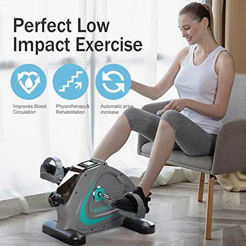 Under Desk Bike Pedal Exerciser Portable Mini Home Exercise Bike with 5LBS Flywheel Sitting Peddler Exerciser for Seniors Legs and Arms Trainer Physical Therapy Equipment Fitness Exercise Bicycle - style: grey