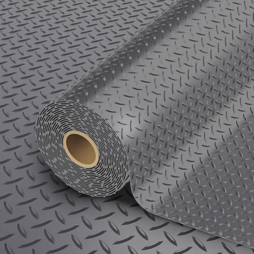 StellarStar 8x25 FT Garage Floor Mat, 2.8mm Thickened PVC Flooring Roll for Under Car, 200 SQFT Diamond Plate Gray Garage Mats for Garage, Warehouse, Basement, Factory, Trailer (Include Tapes) - color: Gray, size: 8x25 FT