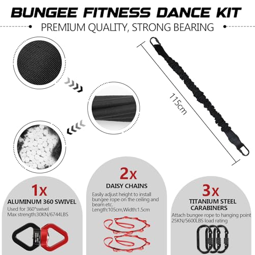 Heavy Duty Bungee Fitness Set – Professional 4D Bungee Resistance Band for Home Gym, Yoga & Air Dance – Adjustable Harness with 360° Rotational Device,Includes Workout Guide - size: S(110-132 pounds )