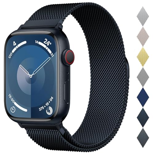 Stainless Steel Milanese Loop Compatible with Apple Watch Bands 46mm 44mm 45mm 49mm men and women, Magnetic Clasp Replacement for iWatch Ultra Series 11 10 9 8 7 SE 6 5 4 3 2 1 - color: A-Midnight, size: 44/45/46/49mm