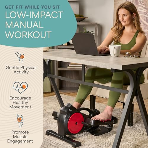 Lifepro Portable Under Desk Elliptical Exercise Machine - Manual Pedal Exerciser for Home Workouts, Muscle Toning, Energy Boost - Mini Foot & Leg Exerciser with Fitness App - color: Red