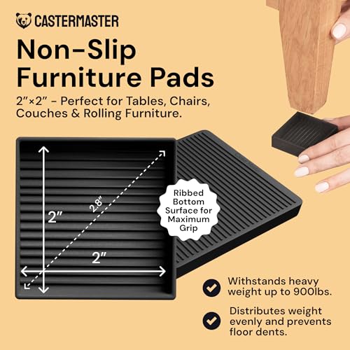 CasterMaster Non-Slip Rubber Pads - 2x2 in Black, 8 Pack | Rubber caster cups & feet - anti-skid - Use for furniture, keep from sliding, scratch protection - color: Black, size: 2'' x 2'' (Pack of 8)