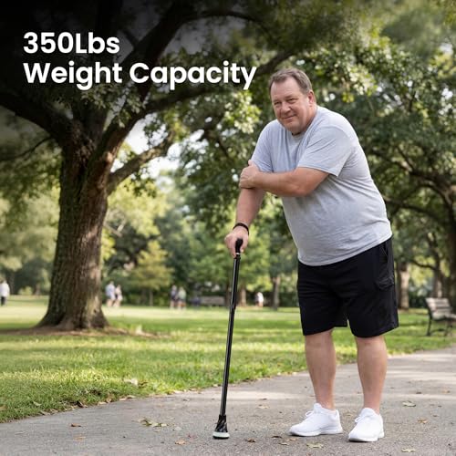 FORCEMECH GlowGuard Foldable Walking Cane for Men & Women, Adjustable Heavy Duty Cane with Glow Tip & Extra-Wide Tip - color: Gloss Black