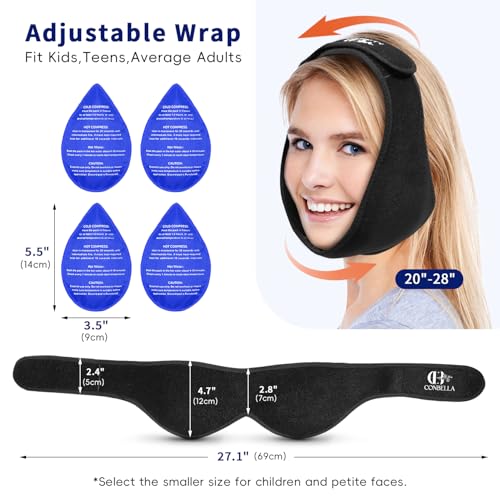 Wisdom Teeth Ice Pack Head Wrap for Pain Relief - Cold Hot Therapy for Face, Jaw & Oral Surgery with 4 Gel Packs, TMJ, Tooth Extraction, Tonsillectomy Recovery-Black - color: Black