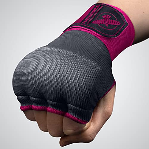 Hayabusa Quick Gel Hand Wrap Boxing Gloves | Slip-On Design, Padded Knuckle Protection, Hook and Loop Closure, Muay Thai Kickboxing, Men and Women, Sparring - color: Grey/Pink, size: Large