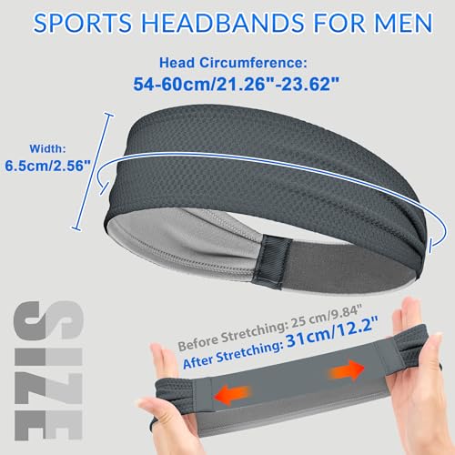 Sukeen Sports Headbands for Men, Moisture Wicking Sweat Bands Headbands Non-Slip, Breathable Elastic Sweatband, Running Headband for Yoga, Tennis, Fitness Workout - color: Black/Dark Gray/Blue/Wine Red