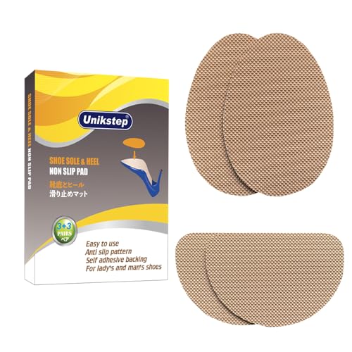 UNIKSTEP 6 Pairs (12 Pieces) Shoe Sole Non Slip Pads, Anti Skid Self Adhesive Rubber Grips, Shoe Bottom Front Sole and Heel Noise Reduction Protector Cushions (Khaki) - color: Khaki