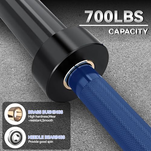 7FT/4 ft Home Gym Barbell Bar – 700LB/1500LB/500LB Capacity, Anti-Slip Knurling, Solid Steel, for Weightlifting, Strength Training - color: Blue, size: 7FT-700lbs