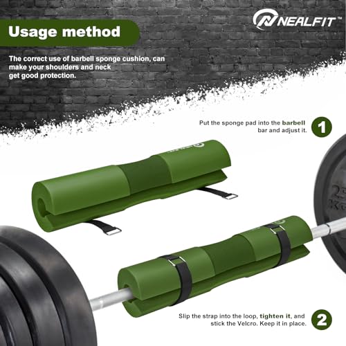 NEALFIT Barbell Pad Squat Pad for Squats—Squat Bar Pad—Great for Weightlifting,Lunges and Hip Thrusts—Foam Sponge Pad—Fit Standard and Olympic Bars Perfectly - color: Army Green