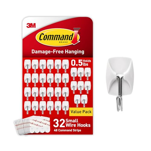 Command Small Wire Toggle Hooks, 32 Count, and 48 Strips, Damage Free Hanging Wall Hooks with Adhesive Strips, No Tools Required for Hanging, Organization and Storage, Holds up to 0.5 lb - size: 32 Hooks