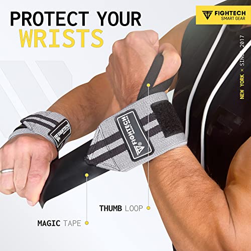 FIGHTECH Wrist Wraps for WeightLifting | 18 inch Professional Grade Lifting Wrist Wraps | Best for Powerlifting Competition, Strength Training, Bodybuilding (Gray, 18 Inch) - color: Gray