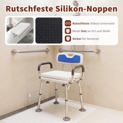 Gooo&Ma Shower Cushion, Non-Slip Air Fiber Bath Pad, White | Waterproof, 3D mesh quick-dry, hook, for shower bench/chair, elderly & pregnancy, 16"x12"x2", washable - color: White
