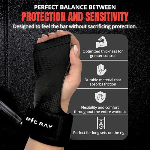 Carbon Microfiber Gymnastics Grips for Cross Training & Calisthenics – Hand Grips Kit with Wrist Wraps & Thumb Tape for Men and Women - size: Large