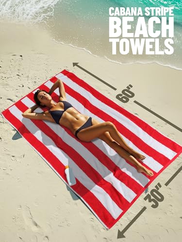 Utopia Towels Pack of 4 Cabana Beach Towels, Oversized 30 x 60 Inches Cotton Beach Towel Set, Smooth Ring Spun Texture for Pool and Swim Days, Modern Striped Design Bath Towels - color: Blue, Grey, Red, Green, size: 30 x 60 - 4 Pack