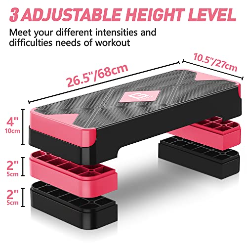 GYMMAGE Aerobic Exercise Step, Adjustable Height, | Aerobic Workout Step Platform for Exercise, 26.5" Step Deck with Adjustable Height, Women Home Gym Cardio Fitness - color: E