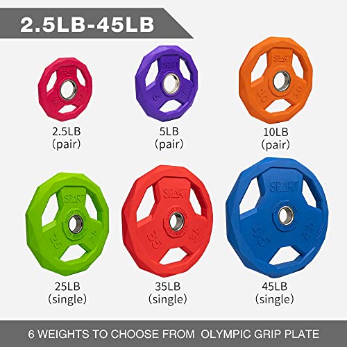 SPART Color Coded Weight Plate 2-Inch Rubber Coated Olympic Grip Plate for Barbell, Solid Cast Iron Weight Plates for Strength Training, Weightlifting, Crossfit, Home Gym, 2.5LB/5LB/10LB/25LB/35LB/45LB, Pair - color: 25LB-SINGLE
