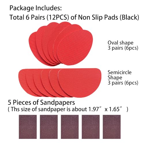 UNIKSTEP 6 Pairs (12 Pieces) Shoe Sole Non Slip Pads, Anti Skid Self Adhesive Rubber Grips, Shoe Bottom Front Sole and Heel Noise Reduction Protector Cushions (Red) - color: Red