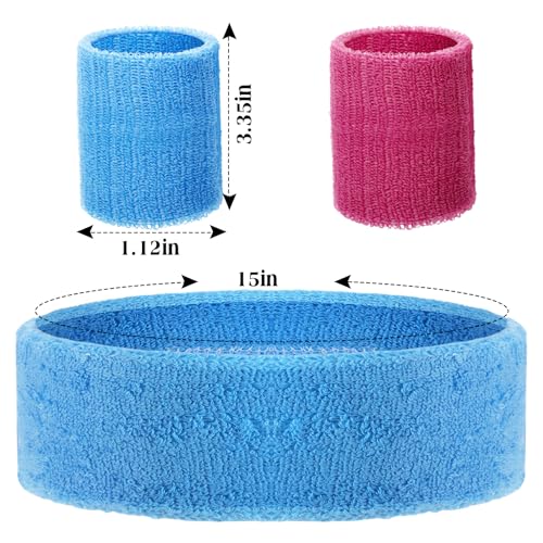 72 Pcs 80s Neon Headbands Sweatband Set, Include 24 Sports Headbands and 48 Sweat Wristbands Bulk for Woman Man - style: Stylish