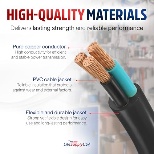 25ft Outdoor/Indoor Extension Cord 10/3 Gauge Ultra Heavy Duty 3 Prong SJTW, Waterproof, Flexible Cold-Resistant Long Power Cord,15A 125V 1875W, Black by LifeSupplyUSA - color: Black, size: 25 FT, style: 10AWG