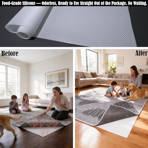 Mayhawk Non-Slip Rug Gripper Pad: Vacuum Tech for Stronger Grip, Adhesive and Residue-Free Silicone, Safe for Hardwood Tile & LVP, BPA-Free, Machine Washable, Odorless Tear-Resistant, 2x6 Ft Thin - size: 2' x 6' (Rectangular)