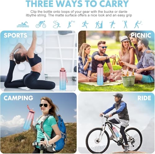Water Bottle with Straw 1L,Boys Water Bottles with Straw 1 Litre,Waterbottle Leak-Proof Sports Water Bottle,Plastic Drinks Bottles Toxin Free，Bpa-Free (Pink Blue) - color: 10-Pink Blue
